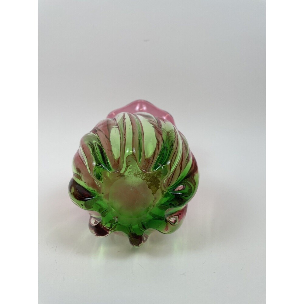 Watermelon Glass Vase Twisted Ruffled Edge Hand Blown 8” Tall - Picture 8 of 10